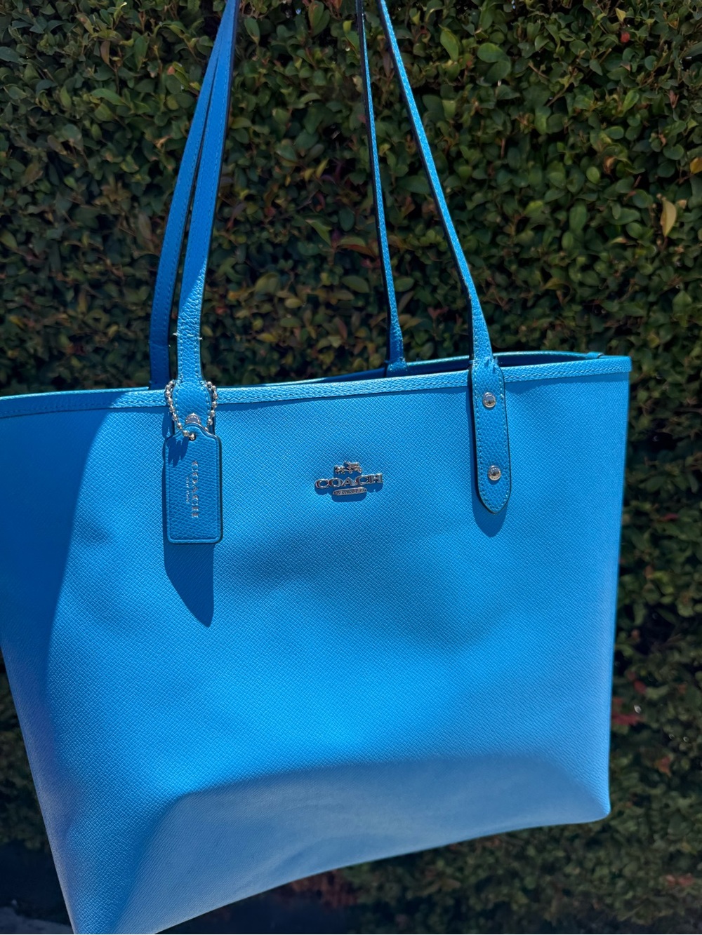 Reversible Coach Gray Signature Tote with Bright Blue Trim - Picture 3 of 3